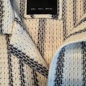 Striped Denim & Flower Knit Short Sleeve Shirt